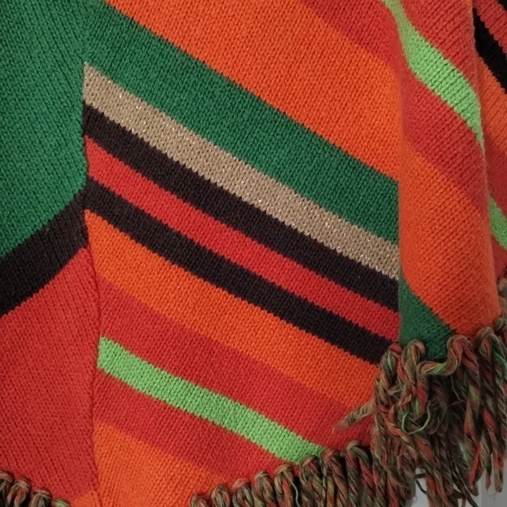 The Childrens Place Girls size 10/12 orange beige green with fringe shawl/poncho
